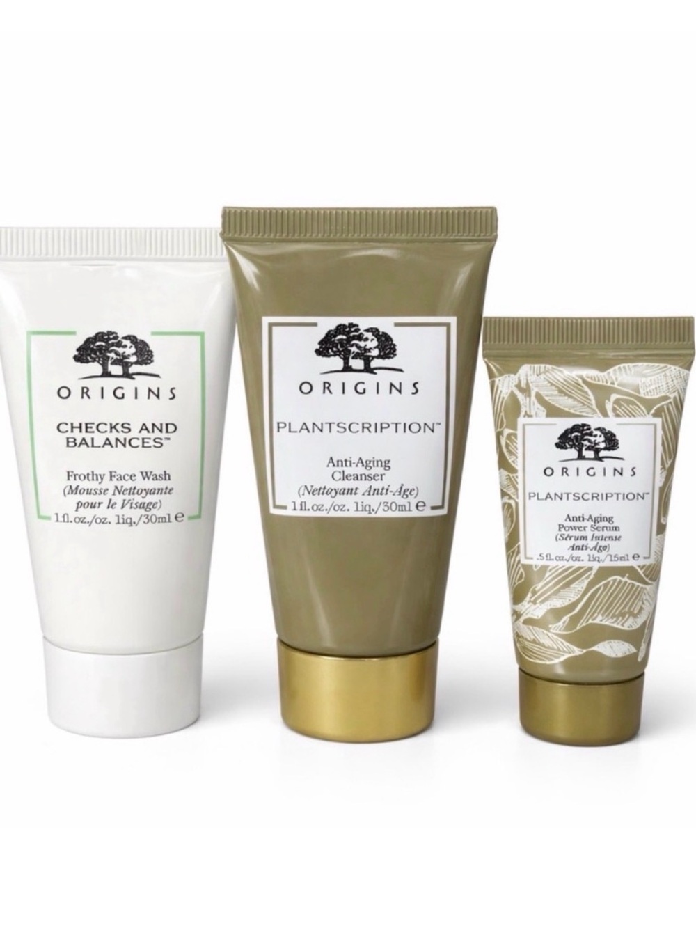 Origins Plantscription Travel Skincare Set 3 Pc Anti-Aging Cleanser & Serum NEW